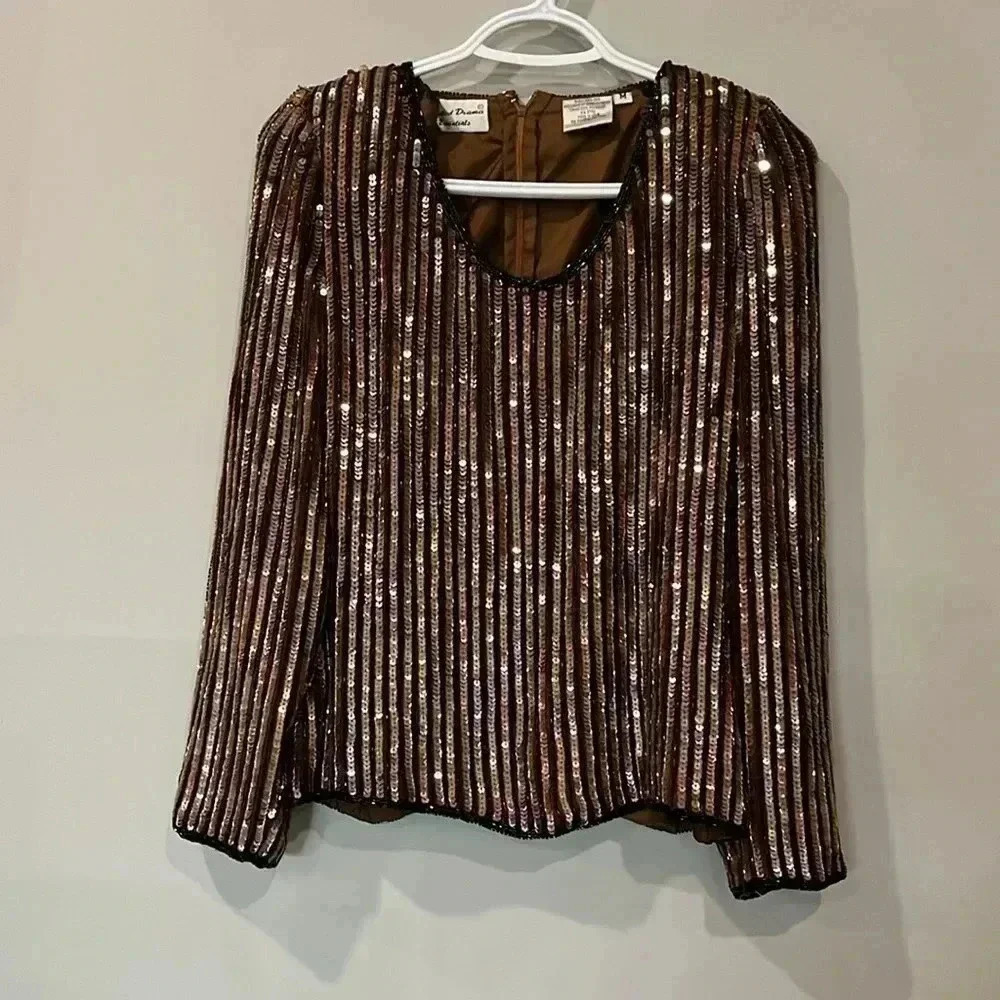 [M]Vintage Beaded Drama Sequins Silk Blouse